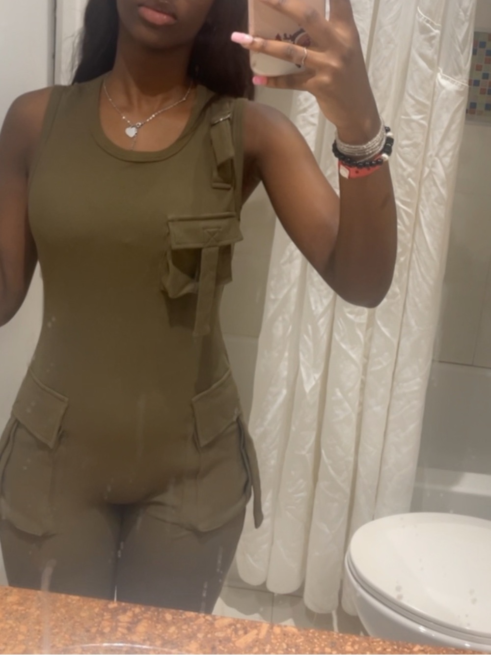 Fashion Nova Olive Utility Cargo Jumpsuit